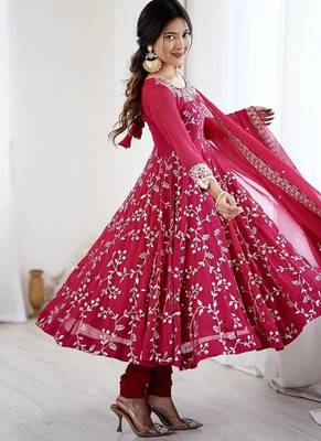 Heavy faux georgette with embroidered sequin work anarkali set 3