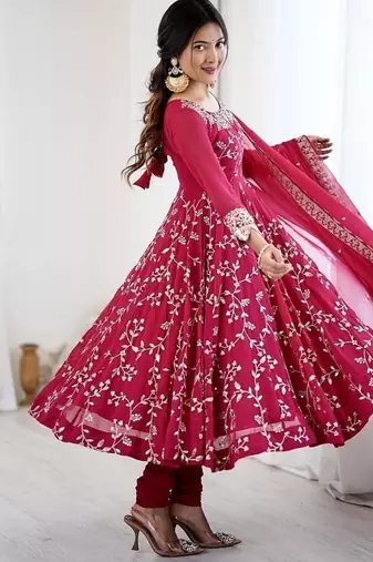 Heavy faux georgette with embroidered sequin work anarkali set