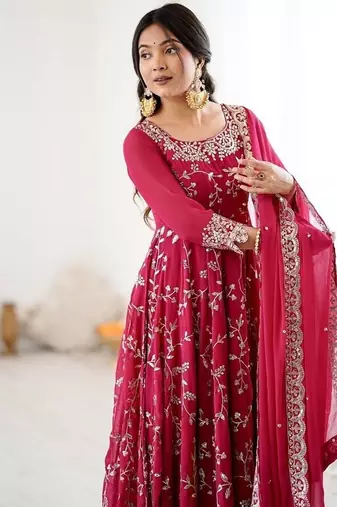 Heavy faux georgette with embroidered sequin work anarkali set