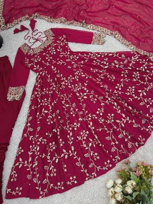 Heavy faux georgette with embroidered sequin work anarkali set 5