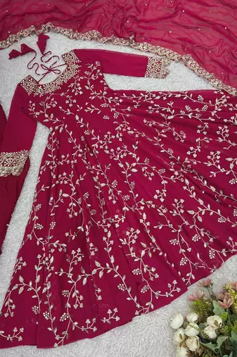 Heavy faux georgette with embroidered sequin work anarkali set
