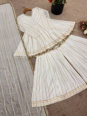 Offwhite mal chanderi with mirror & hand work sharara suit 5