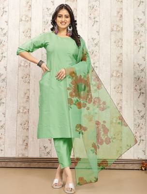 Pista color art silk solid kurti pant with orgenza digital print dupatta 1