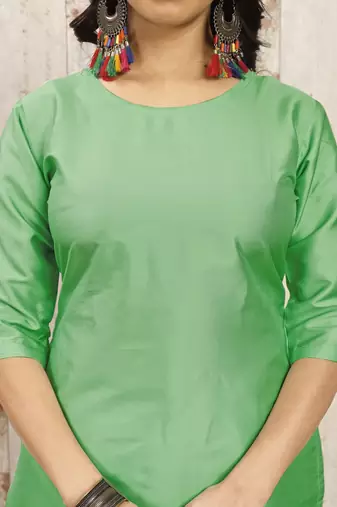 Pista color art silk blend solid kurti pant with orgenza digital print dupatta