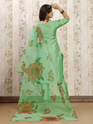Pista color art silk solid kurti pant with orgenza digital print dupatta 4