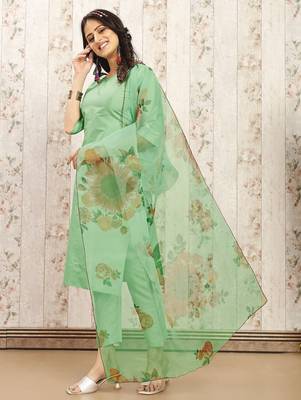 Pista color art silk solid kurti pant with orgenza digital print dupatta 5