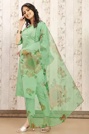 Pista color art silk blend solid kurti pant with orgenza digital print dupatta