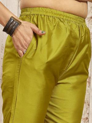 Lemon color art silk blend solid kurti pant with orgenza digital print dupatta 5