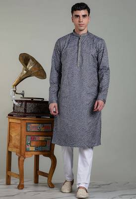 stylish mens cotton linen embroidery kurta pyjama 1