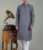 stylish mens cotton linen embroidery kurta pyjama