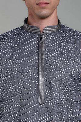 stylish mens cotton linen embroidery kurta pyjama 2