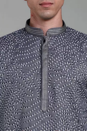 stylish mens cotton linen embroidery kurta pyjama