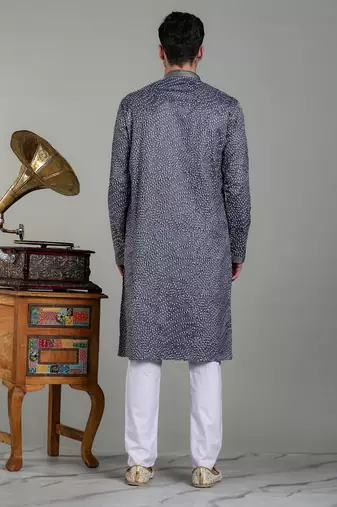 stylish mens cotton linen embroidery kurta pyjama