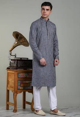 stylish mens cotton linen embroidery kurta pyjama 4
