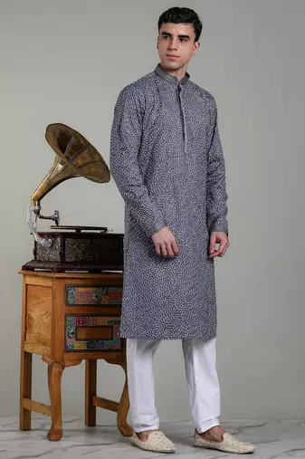 stylish mens cotton linen embroidery kurta pyjama