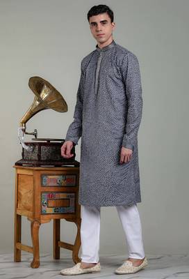 stylish mens cotton linen embroidery kurta pyjama 5