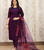 Purple color art silk solid kurti pant with orgenza digital print dupatta
