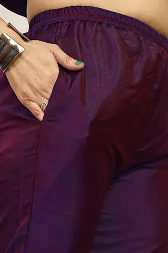 Purple color art silk blend solid kurti pant with orgenza digital print dupatta