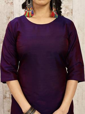 Purple color art silk solid kurti pant with orgenza digital print dupatta 4