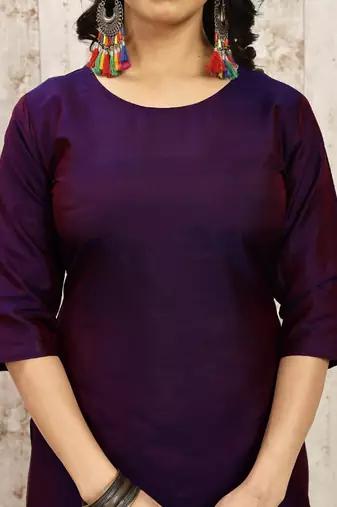 Purple color art silk blend solid kurti pant with orgenza digital print dupatta