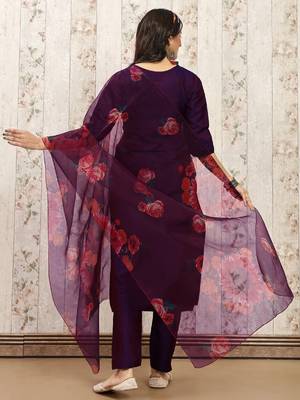 Purple color art silk solid kurti pant with orgenza digital print dupatta 5