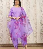 Levender color art silk solid kurti pant with orgenza digital print dupatta