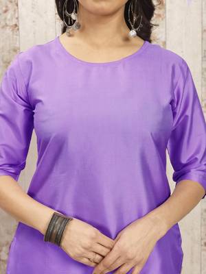 Levender color art silk blend solid kurti pant with orgenza digital print dupatta 2