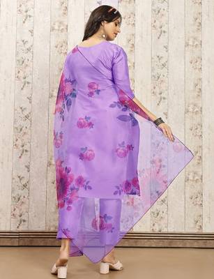 Levender color art silk blend solid kurti pant with orgenza digital print dupatta 3