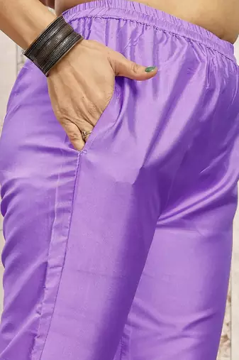 Levender color art silk blend solid kurti pant with orgenza digital print dupatta