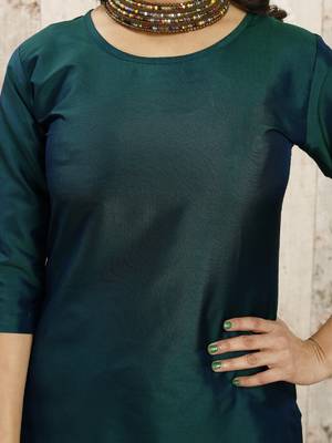 Green color art silk blend solid kurti pant with orgenza digital print dupatta 3
