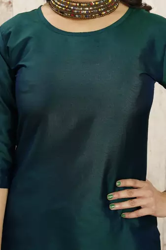 Green color art silk blend solid kurti pant with orgenza digital print dupatta