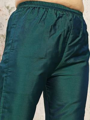 Green color art silk blend solid kurti pant with orgenza digital print dupatta 5
