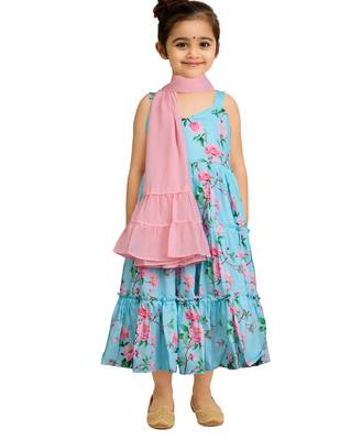 girls' aqua anarkali and dupatta set 1
