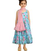 girls' aqua anarkali and dupatta set