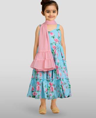 girls' aqua anarkali and dupatta set 2