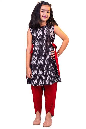 girls' black and red dhoti set