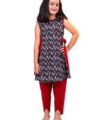 girls' black and red dhoti set