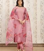 Peach color art silk solid kurti pant with orgenza digital print dupatta