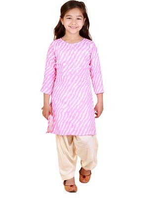 girls' pink and white kurta and patiala set 1