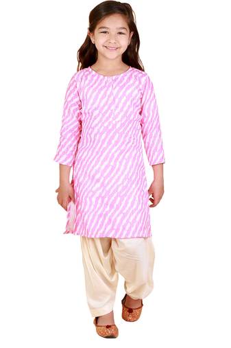 girls' pink and white kurta and patiala set