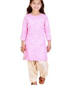 girls' pink and white kurta and patiala set