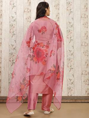 Peach color art silk blend solid kurti pant with orgenza digital print dupatta 2