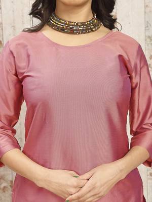 Peach color art silk blend solid kurti pant with orgenza digital print dupatta 3