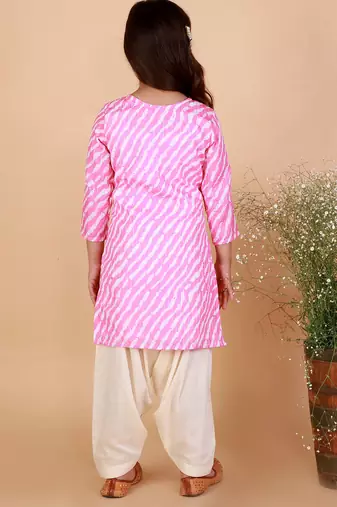 girls' pink and white kurta and patiala set