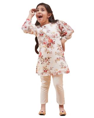 girls' cream kurta and pant set 1
