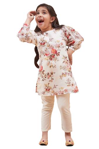 girls' cream kurta and pant set