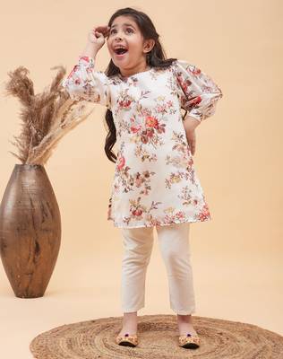 girls' cream kurta and pant set 2