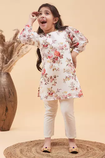 girls' cream kurta and pant set