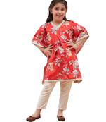 girls' red and cream kaftan and pant set