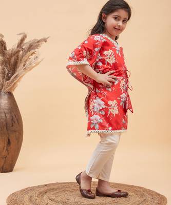 girls' red and cream kaftan and pant set 3